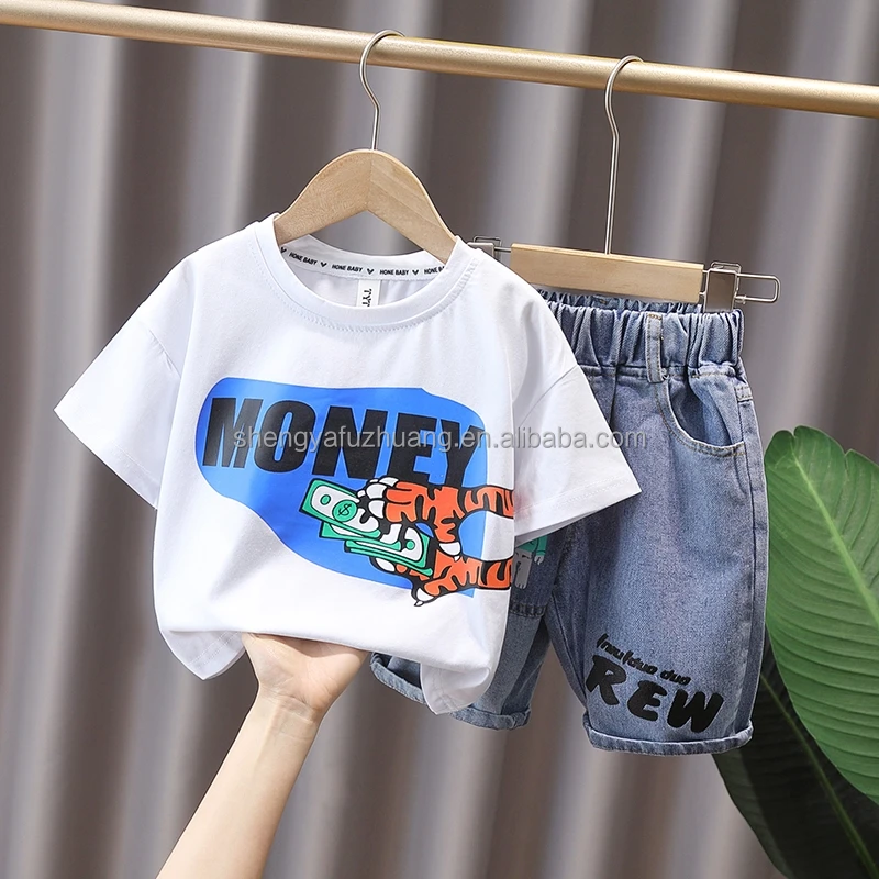 Low Price Wholesale Children Clothes Short Sleeve Baby T Shirt Pants Boys Girls Cotton Clothing Kids Set Summer Children's Suit