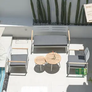 Toptan ucuz modern bahçe mobilya-Veranda bahçe mobilyaları 4 koltuklu veya 5 kişilik ucuz alüminyum açık koltuk takımı beyaz su geçirmez parti koltuğu