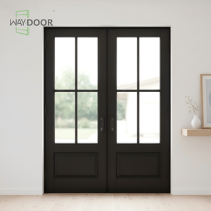 Evler İçin Camlı, Ses Geçirmez, İşlenmiş Ahşap Ön Giriş Çift Kapılı, Özelleştirilmiş Maun Meşe Çam Masif Ahşap Dış Kapı - Product Image 2