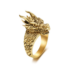 Popular yunnique retro dragon <b>ring</b> for men, punk dark dragon head index finger <b>ring</b>, <b>titanium</b> steel gold-plated, co - Product Image 5