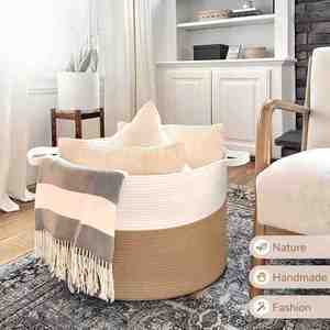 <b>Large</b> Woven Cotton Rope Laundry <b>Basket</b> Hamper with Handles Decorative Nursery <b>Basket</b> <b>Storage</b> Bin for Toys Clothes Organizer - Product Image 4