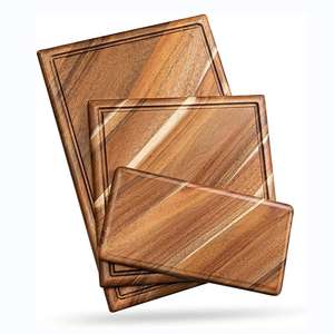 Juego de tablas de cortar de lujo de madera de acacia con ranura para jugos, tablas de cortar de cocina de madera para queso - Product Image 3