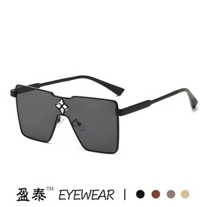 Yingtai Eyewear <b>Oversized</b> <b>Sunglasses</b> For Women Metal Frame UV400 Protection <b>Black</b> Square Design 2023 Style - Product Image 1