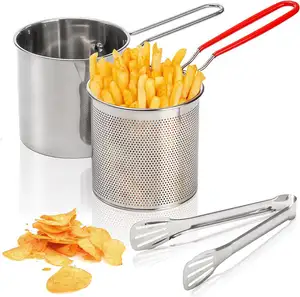 Frying Pot With Strainer Basket Tong Stainless Steel Japanese Tempura Frying Pot For French Fries Chicken Cooking Tools