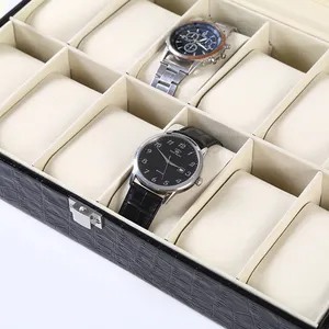 12 Zwarte Krokodillenprint Horloge Doos Lederen En Luxe Horloge Display Doos