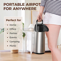 Ollas de aire de acero inoxidable de gran capacidad, 102 Oz/3L, dispensador de bebidas calientes para fiestas de 12 horas para tazas de café y agua caliente, duradero y elegante