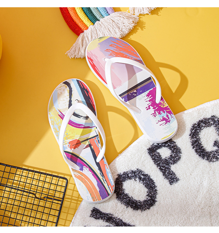 Custom Printed Black White Flip-flops for Women Summer Non-slip Beach Flats Slippers Shoes