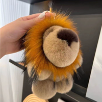 Dessin animé Lion peluche poupée porte-clés mignon lapin fourrure Lion en peluche pendentif en peluche longue crinière Lion sac voiture clé pendentif enfants cadeau de noël