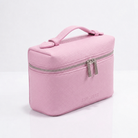 Trousse de Toilette Rose Bébé Personnalisée en Cuir PU avec Fermeture Éclair, Poignée Souple, Organisateur de Voyage Portable pour Cosmétiques et Soins de la Peau pour Femme