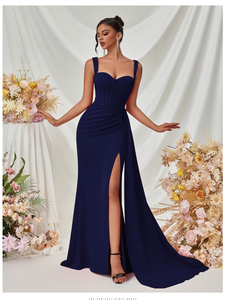 Nouvelle robe de soirée sexy à taille haute de style européen et américain, robe longue à col halter amincissante et à jupe ample pour femmes - Product Image 2