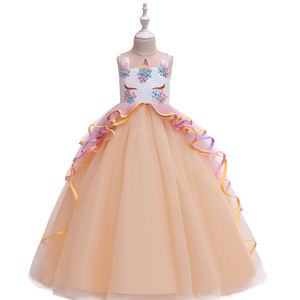 Robe de Soirée d'Anniversaire pour Filles, Modèle DJS009, en Dentelle Florale, à Volants, Thème Licorne, Vente en Gros - Product Image 4