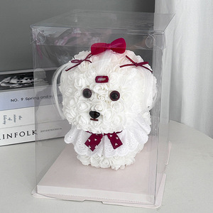 Chiot maltais saint valentin cadeau fait à la main poupée savon fleur plastique PE Rose ours ornement éternel fleur chien - Product Image 1