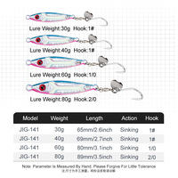 TG 30g 40g 60g 80g Leurre de pêche en plomb lumineux UV, type jig et cuillère, pour lancer lent depuis le rivage, pour réservoirs, étangs et eaux douces