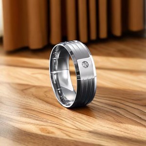 Mode 8mm Sculpture Rayures Étape Bord En Acier Inoxydable Anneaux Couple Classique Incrustation <span class=keywords><strong>Unique</strong></span> Rond Diamant De Mariage Anneaux Hommes - Product Image 6