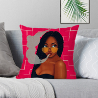 Housse de coussin décorative 45x45cm pour canapé, voiture, maison, motif dessin animé coloré de femme africaine noire, magnifique et douce