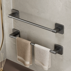 Porte-serviettes mural pour salle de bain - Étagère de rangement murale pour salle de bain <span class=keywords><strong>sans</strong></span> perçage - Porte-serviettes simple barre pour salle de bain - Product Image 1
