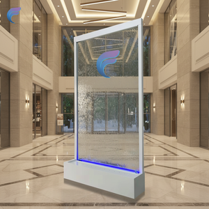 น้ำพุติดผนังรูปทรงสี่เหลี่ยมผืนผ้า สแตนเลส กระจกนิรภัย ไฟ LED ติดตั้งง่าย ดีไซน์ทันสมัย เหมาะสำหรับงานแต่งงาน สำนักงาน - Product Image 1