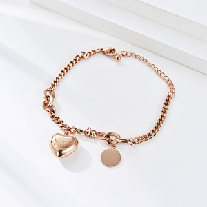 Pulsera de Acero Inoxidable con Corazón en Oro Rosa, Estilo Coreano, Artística y Elegante, Marca Popular Europea y Americana - Product Image 3