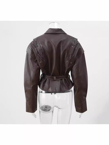 Veste en <span class=keywords><strong>cuir</strong></span> synthétique vintage européenne et américaine 2025 pour femmes, nouvelle tendance streetwear à lacets et col en V, tendance transfrontalière - Product Image 5