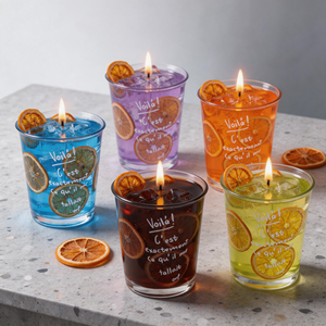 Bougie en cire de soja parfumée au cocktail français réaliste et luxueuse avec tranches d'orange pour la décoration de fêtes estivales, vente en gros, marque privée - Product Image 1