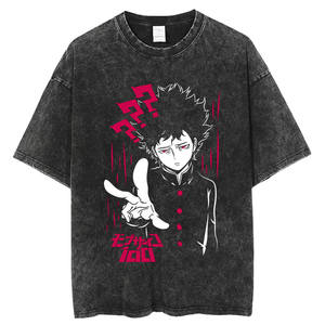 Camiseta de Manga Corta con Estampado de Dibujos Animados, Estilo Vintage Lavado, para Hombre, <span class=keywords><strong>Mob</strong></span> <span class=keywords><strong>Psycho</strong></span> <span class=keywords><strong>100</strong></span>, Marca de Moda Urbana, Algodón Puro, Corte Holgado - Product Image 2