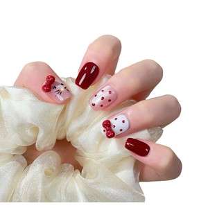 10 <span class=keywords><strong>Uñas</strong></span> Postizas Hechas a Mano con Diseño <span class=keywords><strong>de</strong></span> <span class=keywords><strong>Hello</strong></span> <span class=keywords><strong>Kitty</strong></span>, Lazos 3D y Puntos, Color Rojo Nude, para Mujer, Estilo Lindo - Product Image 6