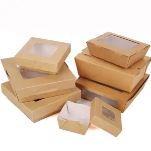 Caja de papel desechable personalizada para ensaladas, embalaje de papel kraft de grado alimenticio