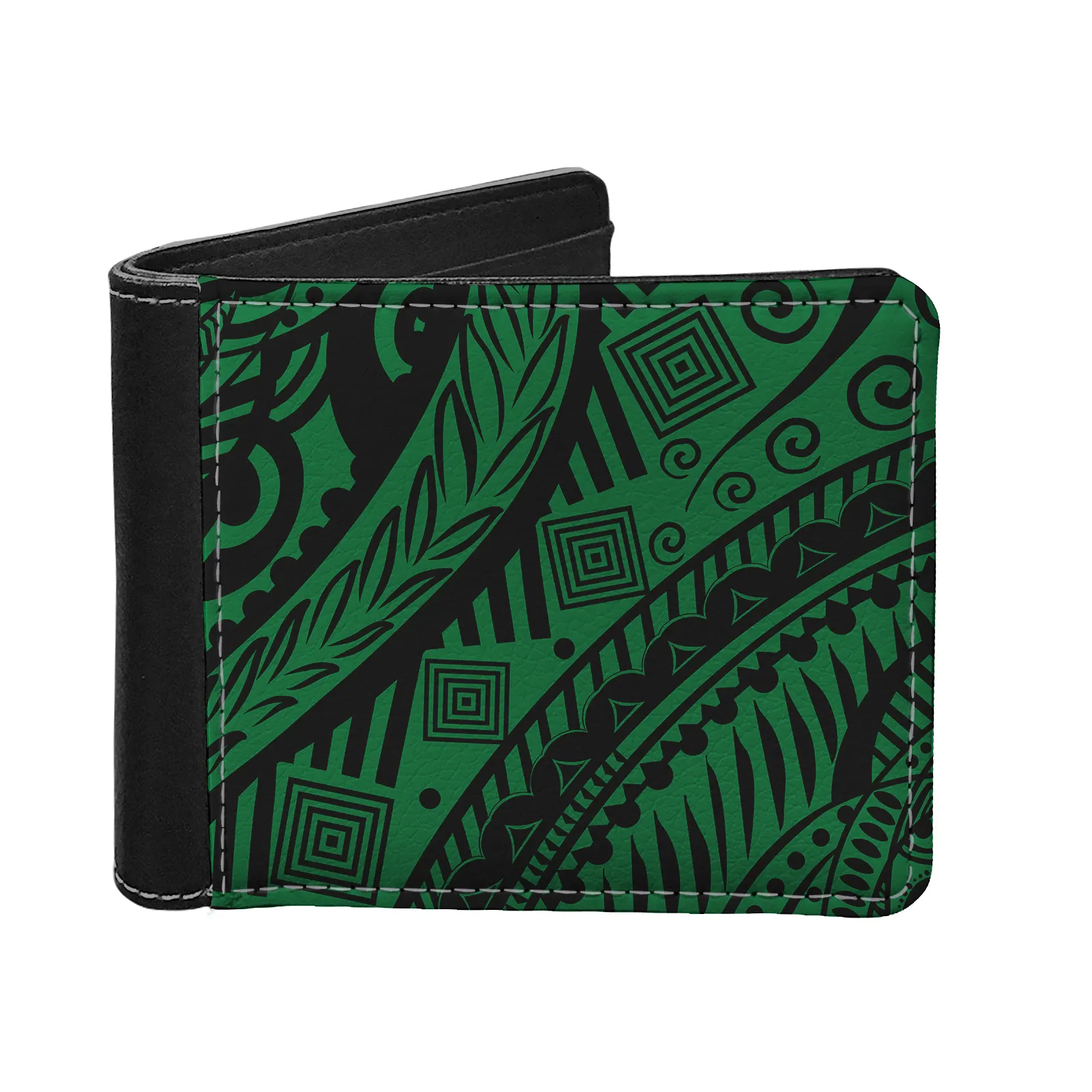 Tatuaggi tribali hawaiani Design portafoglio uomo verde fermasoldi porta carte di credito in pelle Bifold portafoglio uomo tascabile di grande capacità