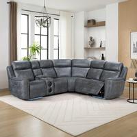 Canapé d'angle inclinable électrique HOMERS en forme de L avec table escamotable - Canapé motorisé en tissu technique pour salon et salle de cinéma