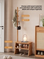 Banc porte-chaussures et porte-manteau tout-en-un en bois massif de style japonais pour entrée, avec support pour chapeaux et manteaux, modèle XD021