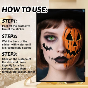Tatuajes Faciales Temporales de Halloween, Pegatinas Impermeables con Diseños de Cicatrices, Sangre, Murciélagos y Calabazas para <span class=keywords><strong>Maquillaje</strong></span> de Fiesta de Halloween - Product Image 6