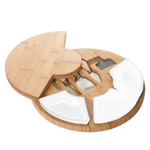<span class=keywords><strong>Planche</strong></span> à fromage ronde <span class=keywords><strong>planche</strong></span> à <span class=keywords><strong>pain</strong></span> de cuisine en bambou bol en céramique avec ensemble de couteaux - Product Image 2