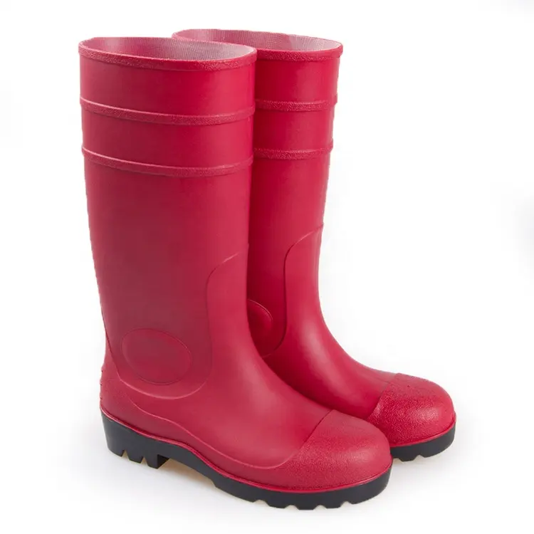 Sepatu Bot Gusi Tinggi PVC Antiair Hitam, Sepatu Bot Plastik Keselamatan SBP Pelat Baja Pelindung Hujan untuk Tempat Kerja
