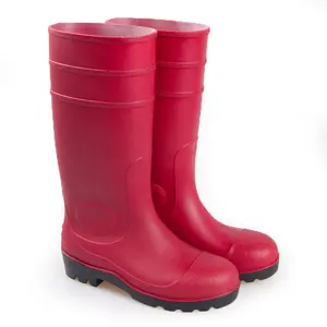 Botas de goma altas impermeables de PVC, calzado de seguridad de plástico, SBP, punta de acero, placa de acero, para el trabajo, color negro