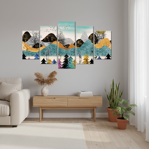 Impression sur toile Forêt Abstraite : Œuvre d'art paysagère montagneuse pour décoration moderne, LOT DE 5 TOILES ASSORTIES - Product Image 3