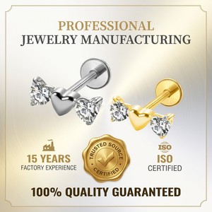 Orecchini Pendenti Personalizzati in Zircone G23 Ipoallergenico, Orecchini in Titanio F136 per Cartilagine, Gioielli per Piercing Labret, Matrimonio - Product Image 4
