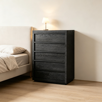 Commode étroite de luxe multifonctionnelle en bois massif noir de qualité supérieure à 5 tiroirs pour chambre principale