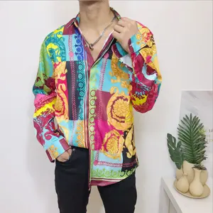 Blusa Hawaiana de manga larga para hombre, camisa colorida con estampado de flores para discoteca