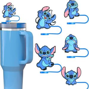 Vente directe usine – Capuchon de paille en silicone souple, mignon, rose, anti-poussière, recyclable et réutilisable, certifié CE/Lfgb, 10 mm, motif dessin animé Stitch - Product Image 5
