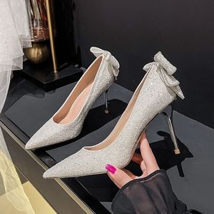 Size 33-43 Sequin Bow Talon Haut Slipper Summer Sandals Cute Designer Shoes Women <b>Heels</b> - Product Image 4