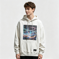 Sweat à capuche oversize ivoire Kornit DTG avec imprimé Neon City Light Trail, style Cyber Urbain Street