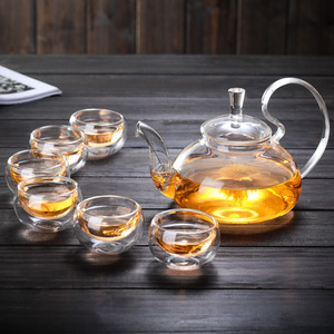 Service à thé en verre avec plateau, service à thé Kung Fu, théière en verre résistant aux hautes températures, bougeoir en forme de cœur - Product Image 5