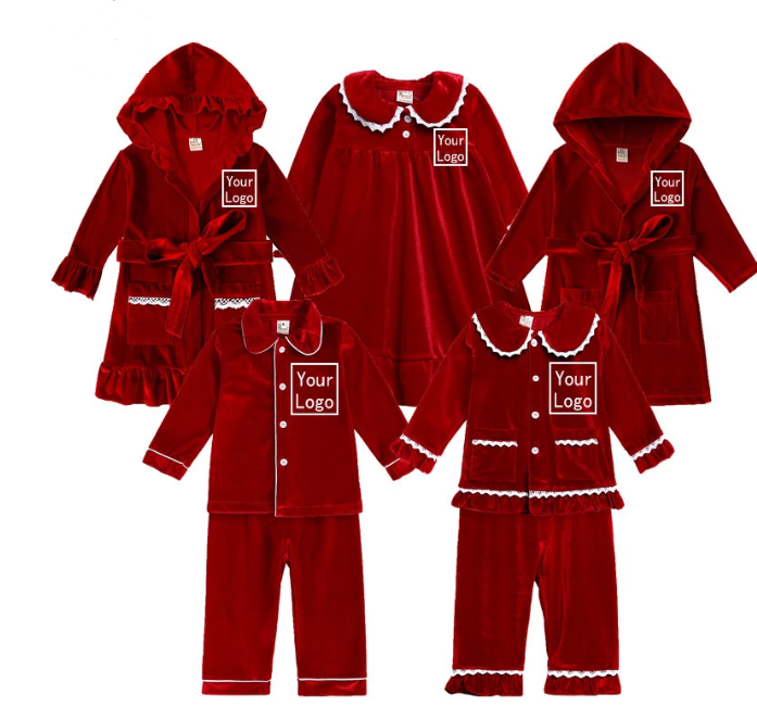 Детские Бархатные рождественские пижамные наряды на заказ