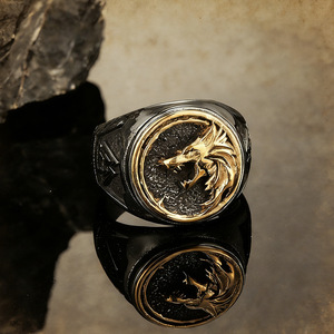 Men's <b>Wolf</b> Head <b>Ring</b> Stainless Steel 3D Embossed Gold Index Finger <b>Ring</b> Gift Jewelry - Product Image 2