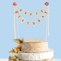 Joyeux anniversaire gâteau décoration papier lin bannière Double face coloré gâteau Toppers décorations