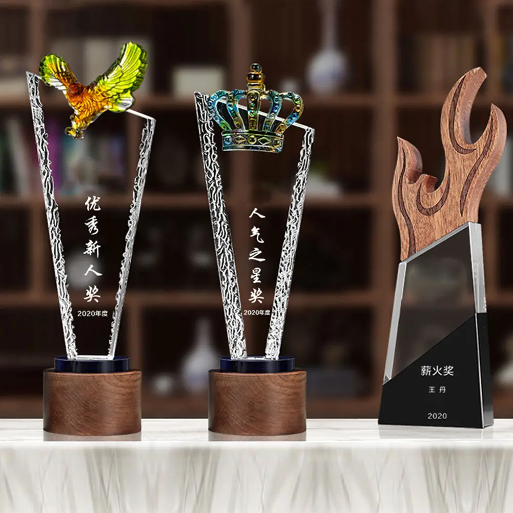 Gran oferta de trofeos de cristal de madera personalizados para hacer recuerdos de premios Honor placas de madera en blanco de lujo