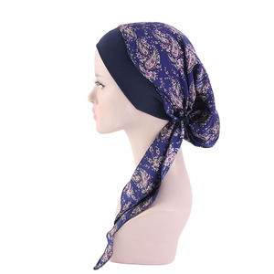 <span class=keywords><strong>Turban</strong></span> en soie imprimé à large bande, pré-noué avec nœud, pour femmes et jeunes filles, idéal pour le quotidien - Product Image 6