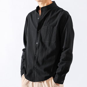 Camicia Casual da <span class=keywords><strong>Uomo</strong></span> OEM/ODM in Cotone e <span class=keywords><strong>Lino</strong></span>, Tinta Unita, con Tasche, Colletto Alto, Maniche Lunghe, Traspirante, ad Asciugatura Rapida, Vestibilità Comoda - Product Image 2