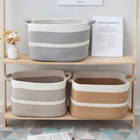 Panier de rangement pliable rectangulaire moderne en corde de coton américain avec poignée, multifonctionnel, gain de place, écologique, durable, pour usage domestique