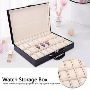 Caja de almacenamiento de reloj con 24 ranuras, estuche de exhibición de reloj de cuero de cocodrilo PU negro, organizador con cerradura, caja de regalo - Product Image 5